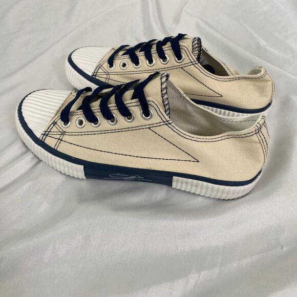 NWOB Cream Navy Blue Skater Lace Up Fashion Sneaker EU 42 US 11.5 - Picture 2 of 8